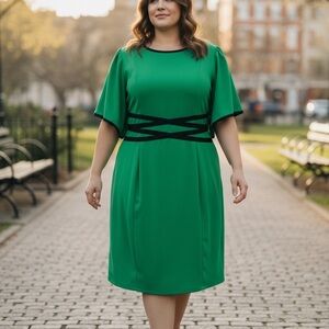 Elegant Green Midi Dress with Black Accents
